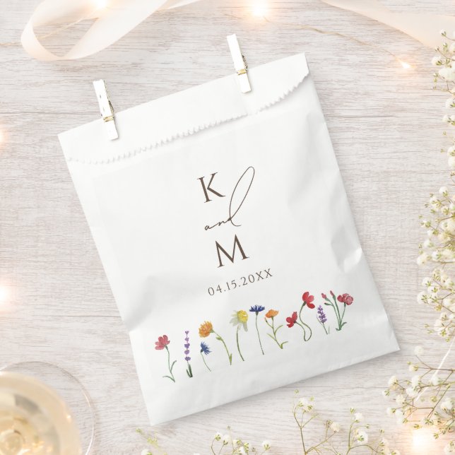 Vibrant Colourful Monogram Wildflower Bloom Weddin Favour Bag (Clipped)