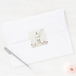 Vibrant Colourful Monogram Wildflower Bloom Weddin Square Sticker