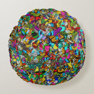 Vibrant Colourful Mosaic Pattern Style Round Cushion