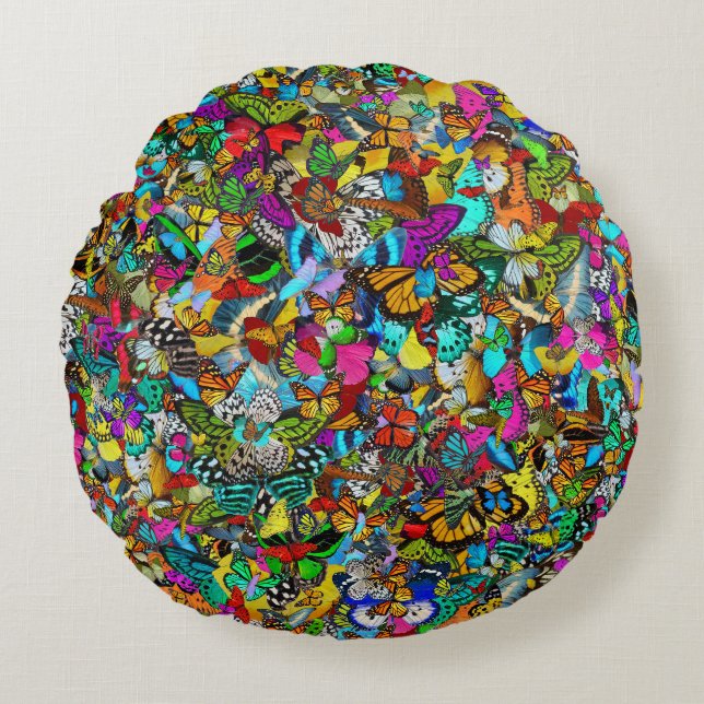 Vibrant Colourful Mosaic Pattern Style Round Cushion (Front)