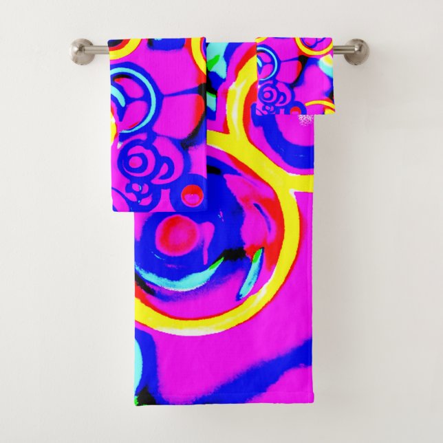 Vibrant Colourful Neon Pattern Bath Towel Set (Insitu)