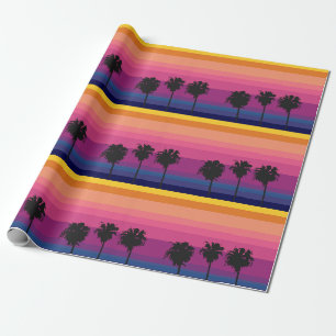 Vibrant, colourful ocean sunset with palm trees. wrapping paper