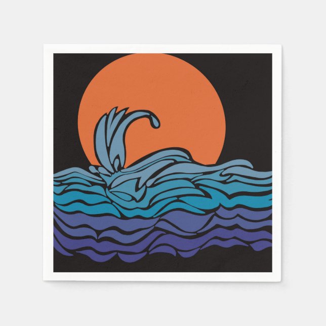 Vibrant, colourful ocean waves & sunset napkin (Front)