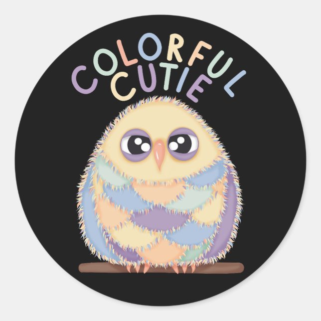 Vibrant Colourful Owl with Text Classic Round Sticker (Front)