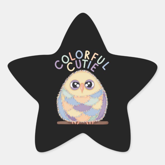 Vibrant Colourful Owl with Text Star Sticker (Front)