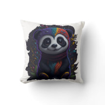 Vibrant Colourful Panda Pillow - Psychedelic Doubl