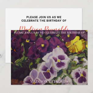 Vibrant Colourful Pansy Garden Birthday Invitation