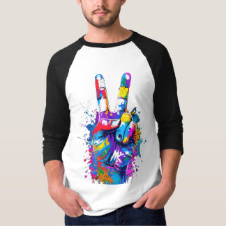 Vibrant Colourful Peace Sign Hand Digital Art  T-Shirt