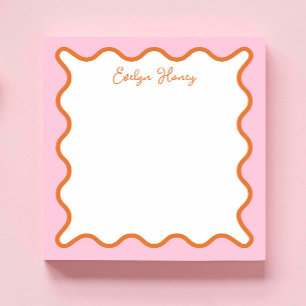 Vibrant Colourful Pink Orange Wavy Zigzag Border Notepad