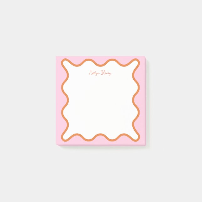 Vibrant Colourful Pink Orange Wavy Zigzag Border Post-it Notes (Front)