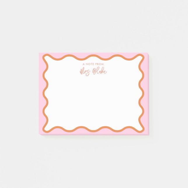 Vibrant Colourful Pink Orange Wavy Zigzag Border Post-it Notes (Front)