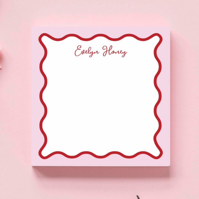 Vibrant Colourful Pink Red Wavy Zigzag Border Notepad (Creator Uploaded)
