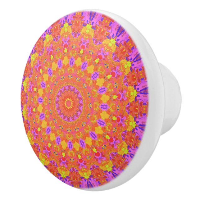 Vibrant Colourful Psychedelic Abstract Kaleidoscop Ceramic Knob (Right)