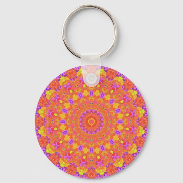 Vibrant Colourful Psychedelic Abstract Kaleidoscop Key Ring (Front)