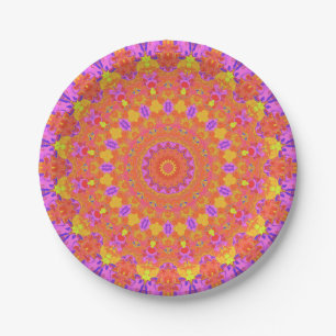 Vibrant Colourful Psychedelic Abstract Kaleidoscop Paper Plate