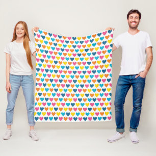 Vibrant Colourful Rainbow Hearts Fleece Blanket