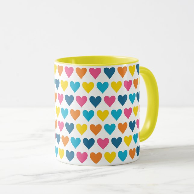 Vibrant Colourful Rainbow Hearts Mug (Front Right)