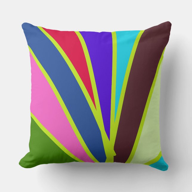 Vibrant colourful rainbow stripes fabric pattern cushion (Front)