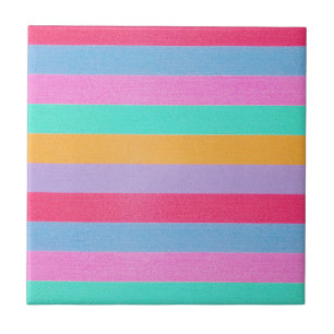 Vibrant Colourful Retro Stripes Ceramic Tile