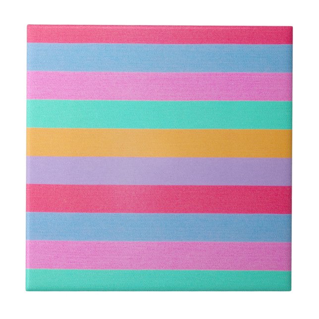 Vibrant Colourful Retro Stripes Ceramic Tile (Front)