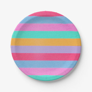 Vibrant Colourful Retro Stripes Paper Plate