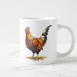 Vibrant Colourful Rooster Illustration Artwork Large Coffee Mug