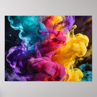 Vibrant colourful smoke swirling in dynamic abstra poster
