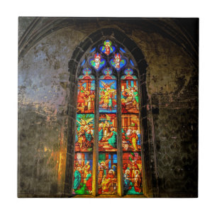 Vibrant Colourful Stained Glass Window Ceramic Tile