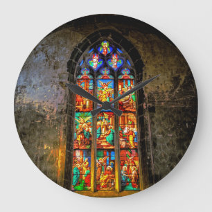 Vibrant Colourful Stained Glass Window Large Clock