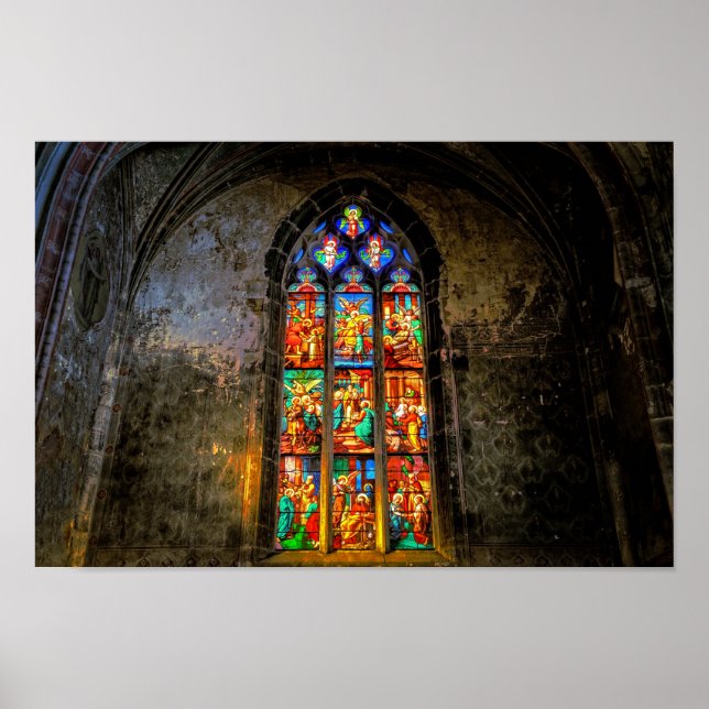 Vibrant Colourful Stained Glass Window Poster (Front)