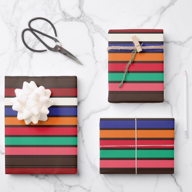 Vibrant Colourful Stripes Birthday Wrapping Paper Sheet (Front)