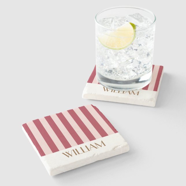 Vibrant Colourful Stripes red Trendy Wedding Stone Coaster (Side)