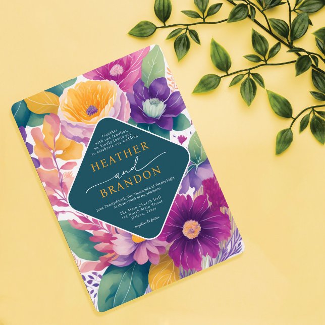 Vibrant Colourful Summer Watercolor Floral Wedding Invitation (Creator Uploaded)