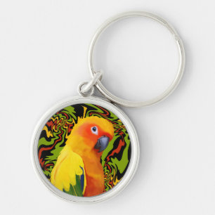 Vibrant Colourful Sun Conure Parrot Key Ring