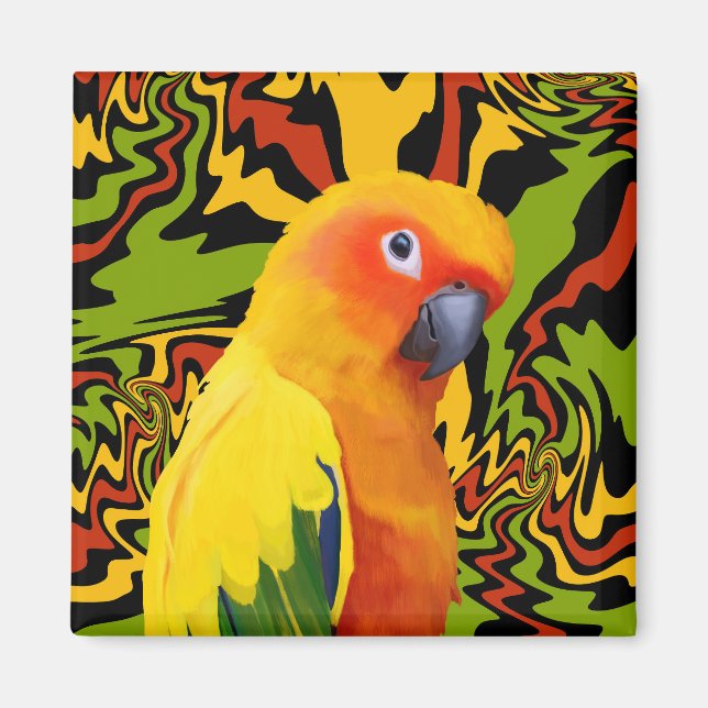 Vibrant Colourful Sun Conure Parrot Magnet (Front)