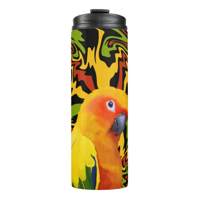 Vibrant Colourful Sun Conure Parrot Thermal Tumbler (Front)