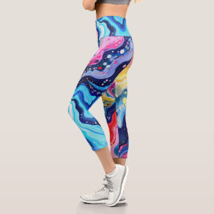 Vibrant Colourful Swirl Abstraction Capri Leggings