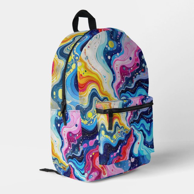 Vibrant Colourful Swirl Abstraction Printed Backpack (Back Corner Left)