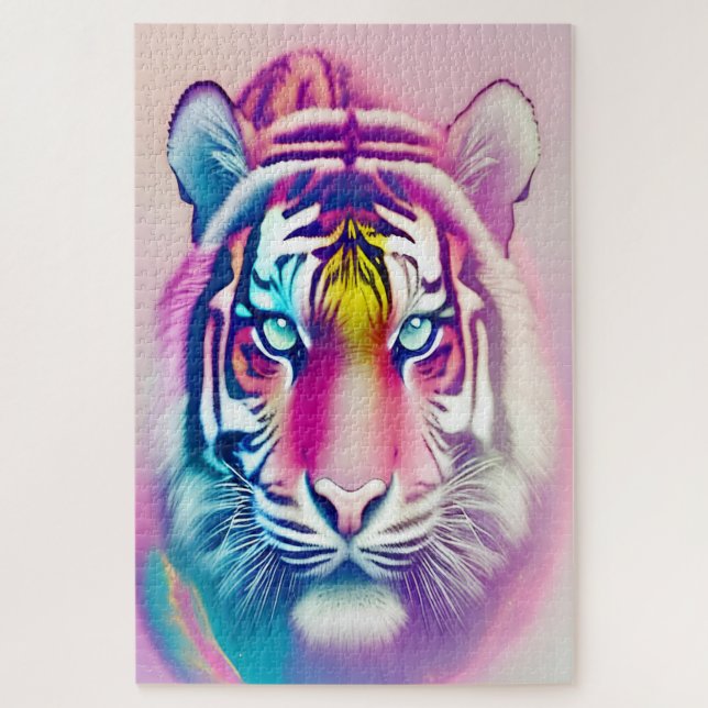 Vibrant Colourful Tiger Face Bold Modern Wildlife  Jigsaw Puzzle (Vertical)