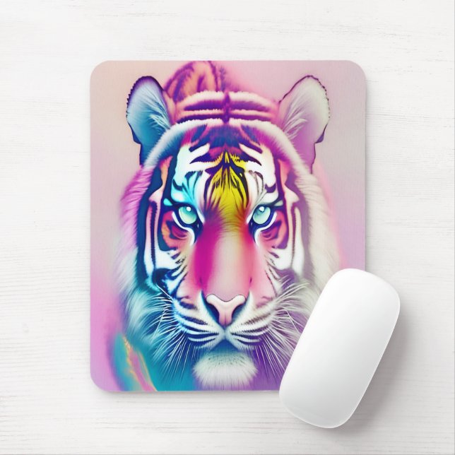 Vibrant Colourful Tiger Face Bold Modern Wildlife  Mouse Pad (With Mouse)
