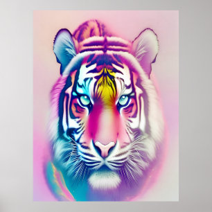 Vibrant Colourful Tiger Face Bold Modern Wildlife  Poster