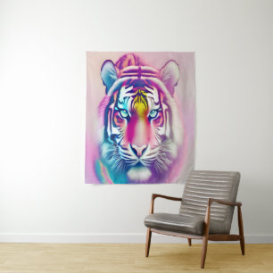 Vibrant Colourful Tiger Face Bold Modern Wildlife Tapestry