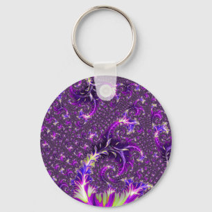 Vibrant Colourful Trippy Groovy Boho Spiral Fracta Key Ring