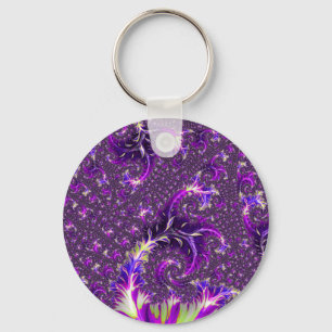 Vibrant Colourful Trippy Groovy Boho Spiral Fracta Key Ring