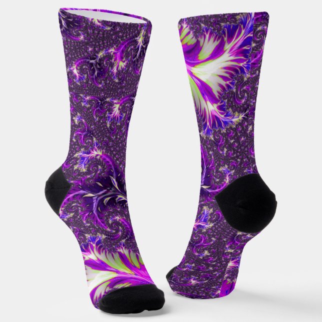 Vibrant Colourful Trippy Groovy Boho Spiral Fracta Socks (Angled)