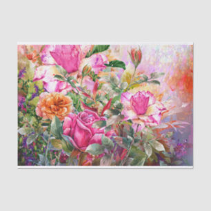Vibrant Colourful Watercolor Pink Roses Tissue Paper