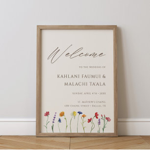 Vibrant Colourful Wildflower Bloom Wedding Welcome Poster