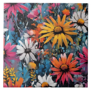 Vibrant Colourful Wildflower Print Ceramic Tile