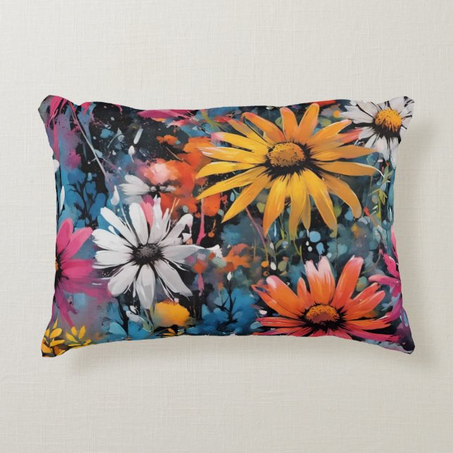 Vibrant Colourful Wildflower Print Decorative Cushion (Front)