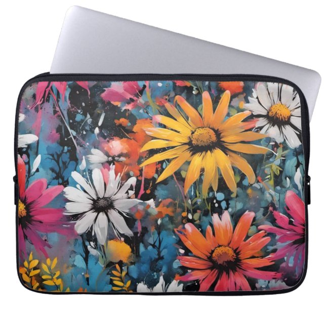 Vibrant Colourful Wildflower Print Laptop Sleeve (Front)